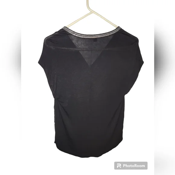 Rock & Republic Black Sequin Trimmed Mixed Media Blouse Size S - Picture 2 of 4